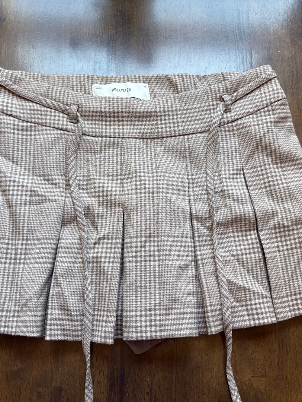 Hollister Brown Plaid Pleated Mini Skirt with Belt Size M